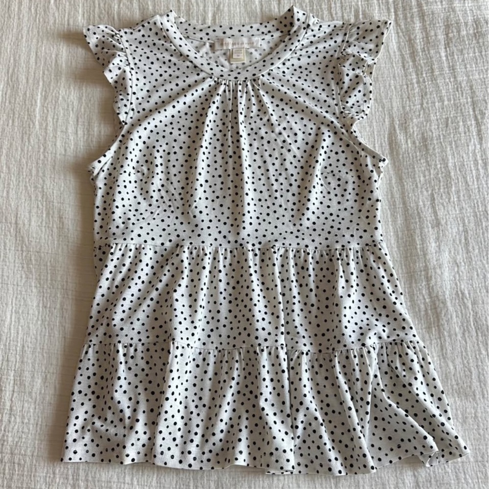 White Polka Dot Ruffle Sleeve Top